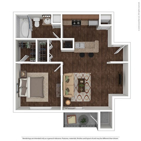 1 bedroom 1 bath floor plan at Canopy Glen, Norcross, Georgia